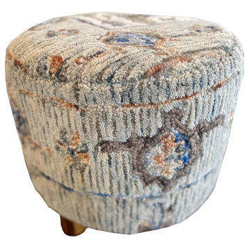 Decor Maisonette Handmade Isla Wool Footstool Ottoman, Blue-Green 16"x16"x16"