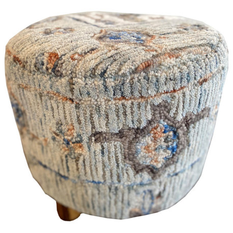 Decor Maisonette Handmade Isla Wool Footstool Ottoman, Blue-Green 16"x16"x16"