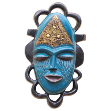Novica Handmade Blue Beauty African Wood Mask