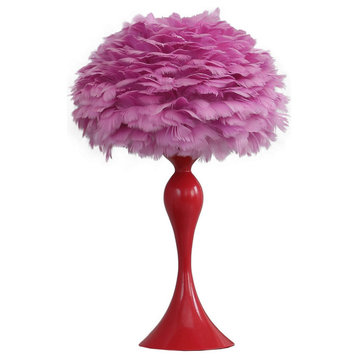 Lily 24" Metal Glam Feather Table Lamp, Candlestick, 40W, Pink, Red