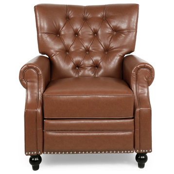Welch Tufted Recliner, Cognac/Dark Brown, Faux Leather