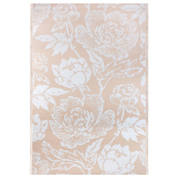 4' x 6' Pink Beige and White Floral Rectangular Outdoor Area Rug