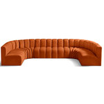 Meridian Furniture - Arc Velvet Upholstered 8-Pc. U-Shaped Modular Sectional, Cognac - Give your living room or den the perfect blend of style and versatility with this Arc velvet fabric curved modular Sectional. Part of the Arc modular furniture collection, this Sectional comes upholstered in rich cognac velvet fabric and features deep channel tufting that adds a touch of luxury while enhancing comfort and support. A seamless combination of form and function, this chair can be used with other Arc pieces to create a myriad of configurations in your well-curated room.