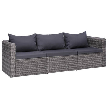 vidaXL 3 Seater Sofa Couch with Cushions Patio Wicker Love Seat PE Rattan Gray