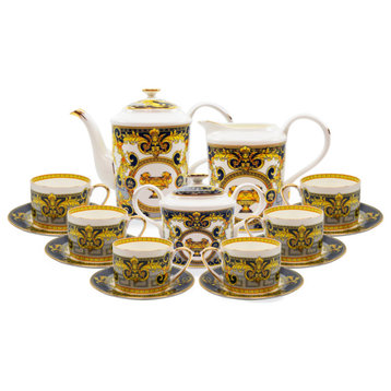 Royalty Porcelain 17 pc Tea Set with Teapot Bone China, Antique Style