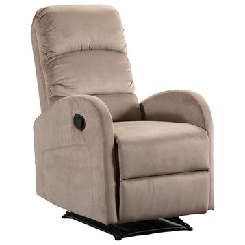 Traditional Recliner, Cushioned Seat With Plush Pillow Like Backrest, Beige