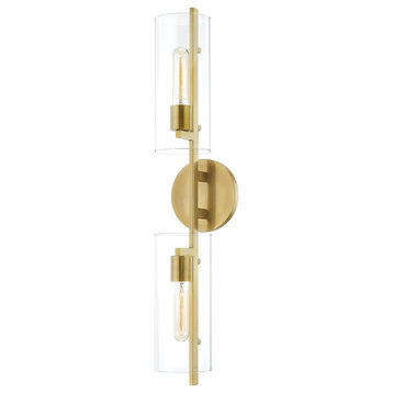 Ariel 2-Light Wall Sconce Aged Brass Finish Clear Glass
