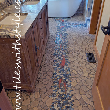 Salmon stream mosaic tile floor