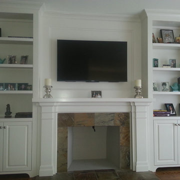 Fireplace mantel with built in cabinets