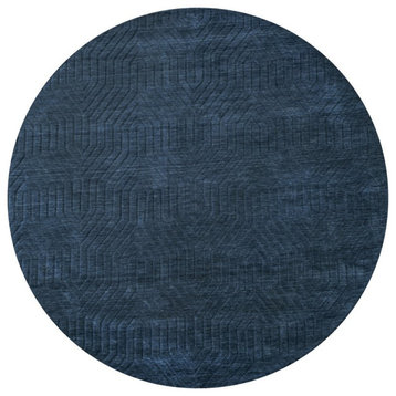 Technique 8' Round Solid Navy Hand Loomed Area Rug