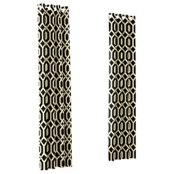 Contemporary Curtains Angular Trellis Grommet Drapery, Single Panel, Black