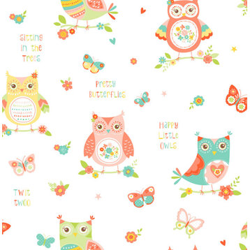 Flynn White Owls Wallpaper Bolt