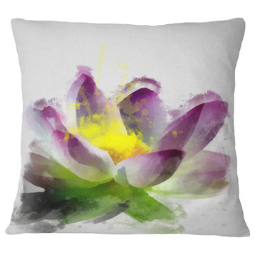 Lotus Flower Sketch Watercolor Floral Throw Pillow, 18"x18"
