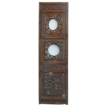 Chinese Flowers Open Carving Wood Panel Decor