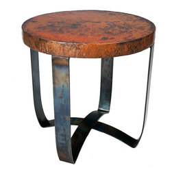 Round Strap End Table with Hammered Copper Top by Prima - Side Tables And End Tables