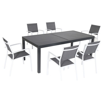 Naples 7-Piece Outdoor Dining Set With Chairs, Gray/White and 40"x118" Table
