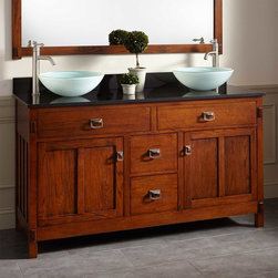 60" Harington Oak Double Vessel Sink Vanity - Bathroom Vanities And Sink Consoles