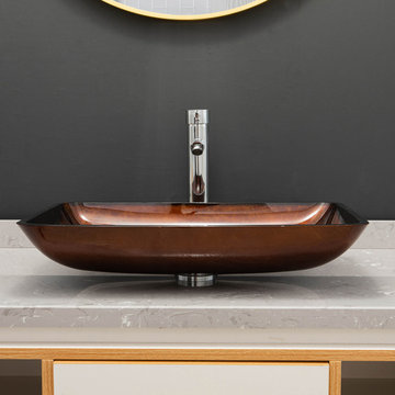 Reddish Brown Glass Rectangular Vessel Bathroom Sink