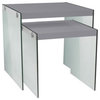 Nesting Table Side End Accent Bedroom Tempered Glass Glossy White