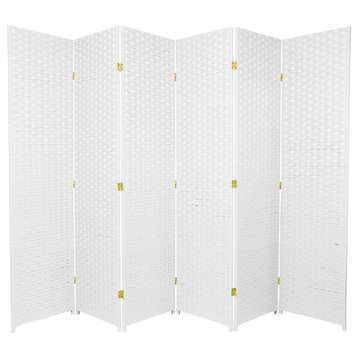 6' Tall Woven Fiber Room Divider, 6 Panel, White