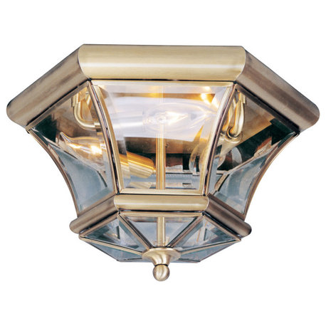 Monterey/Georgetown 3 Light Outdoor Ceiling Light, Antique Brass