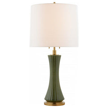 Elena Table Lamp, 2-Light, Emerald Green, Linen Shade, 33.5"H