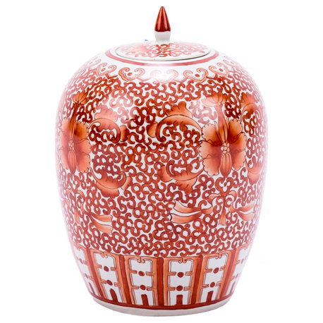 Coral Red Twisted Lotus Ginger Jar