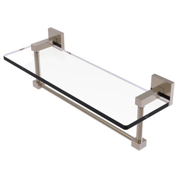 Montero 16" Glass Vanity Shelf with Integrated Towel Bar, Antique Pewter