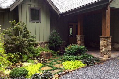Inspiration for a small traditional shade courtyard stone garden path in Other.