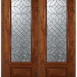 Prehung Entry Double Door 96 Wood Alder Savoy 1 Panel 3/4 Lite Glass - Front Doors