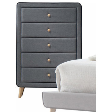 46" Light Gray Upholstery 5 Drawer Chest Dresser With light natural legs