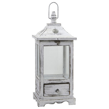 Distressed Wooden Lantern With Drawer