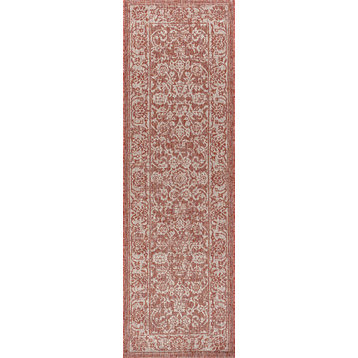 Tela Boho Textured Weave Floral Indoor/Outdoor Rug, Red/Taupe, 2 X 8