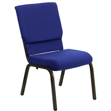 Hercules Series 18.5''W Stacking Chair, Navy Blue Fabric/Gold Vein Frame