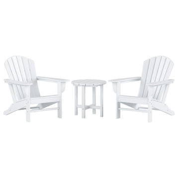 WestinTrends 3PC Outdoor Patio Poly Lumber Adirondack Chairs w/ Side Table Set, White