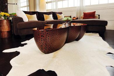 Inspiration for a contemporary open concept living room remodel in Dallas with white walls