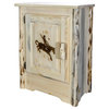Montana Woodworks Wood Accent Cabinet with Engraved Bronc Design in Natural