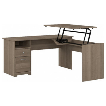 Pemberly Row 60W 3 Position L Shaped Sit St& Desk in Ash Gray - Engineered Wood