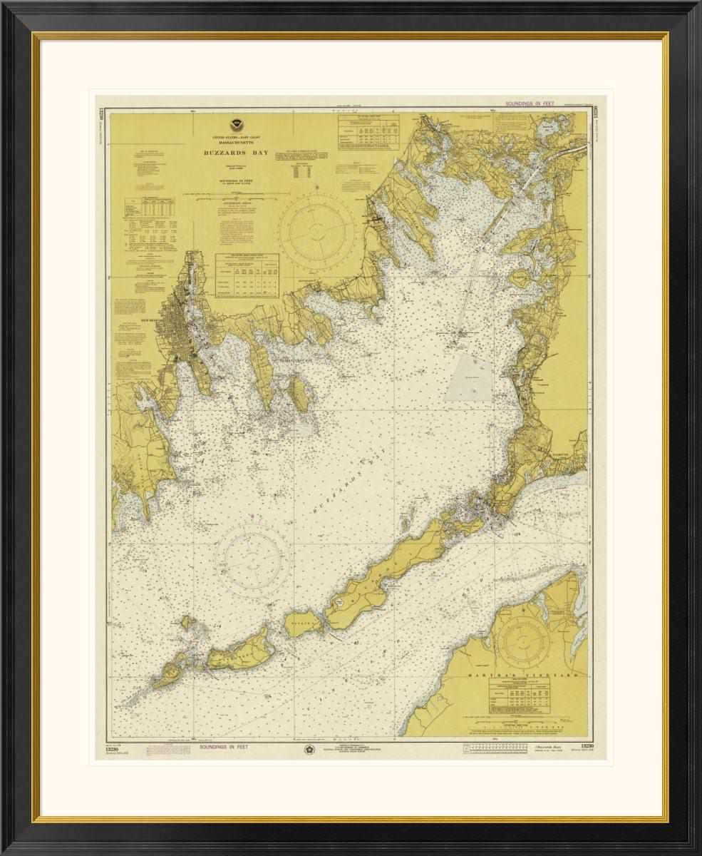 Nautical Chart, Buzzards Bay 1974, Sepia Tinted, 22"x1.5"x26", 38"x1.5