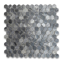 Stone Center Online - Bardiglio Gray Dark Grey Marble 1 inch Hexagon Mosaic Tile Polished, 1 sheet - Mosaic Tile