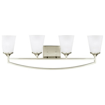 Four Light Bathroom Light Fixture-Brushed Nickel Finish-LED Lamping Type