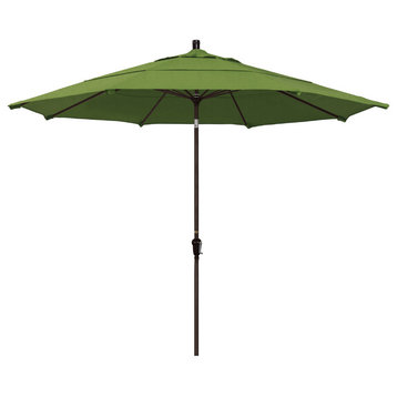 11' Bronze Auto-Tilt Crank Lift Aluminum Umbrella, Sunbrella, Spectrum Cilantro