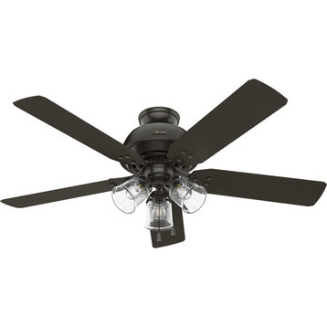 Hunter 52" River Ridge Bronze Damp Rated Ceiling Fan, LED Light Kit/Pull Chain