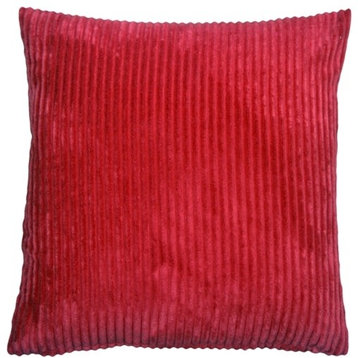 Pillow Decor - Wide Wale Corduroy 22 x 22 Throw Pillows, Red