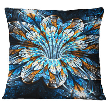 Turquoise Fractal Flower in Dark Floral Throw Pillow, 16"x16"
