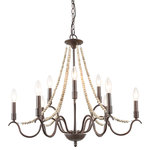 LALUZ - Farmhouse 9-Light Wood Beaded Chandelier Candle Empire Chandeliers - This aged chandelier features distressed wood beads that create a small fall, which give us a unique and elegant charm. The classic chandelier gets a rustic update with a brown finish and flower shape. It is ideal for a dining room, kitchen, bedroom, living room, and foyer. The chandelier brings a creativity and love for transforming houses into beautiful spaces.