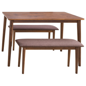 CorLiving Branson Dining Set With Bench, Warm Walnut Stain, 3pc