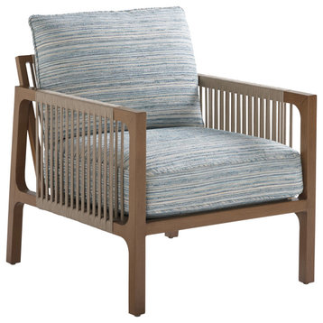 Tommy Bahama St Tropez Occasional Chair in Natural Teak/Blue-Printed Cushion