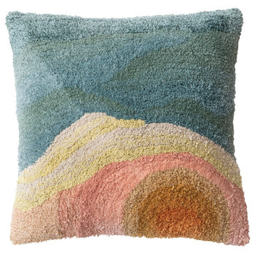 Cotton Blend Tufted Pillow With Abstract Design, Multicolor