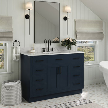 Ariel Hepburn 49" Oval Sink Bath Vanity, Midnight Blue, 0.75" Carrara Marble